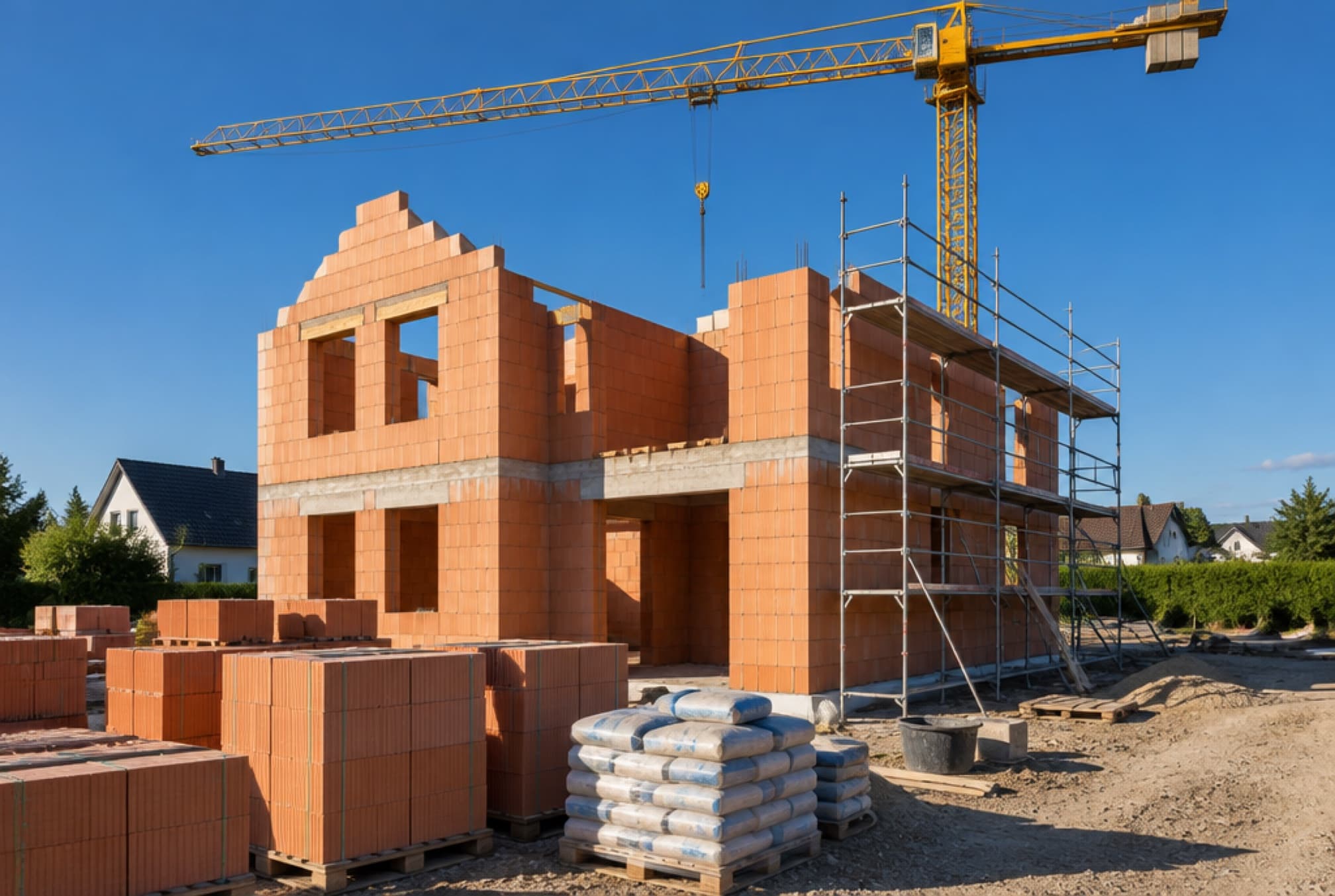 Rohbau mit Kran auf deutscher Baustelle