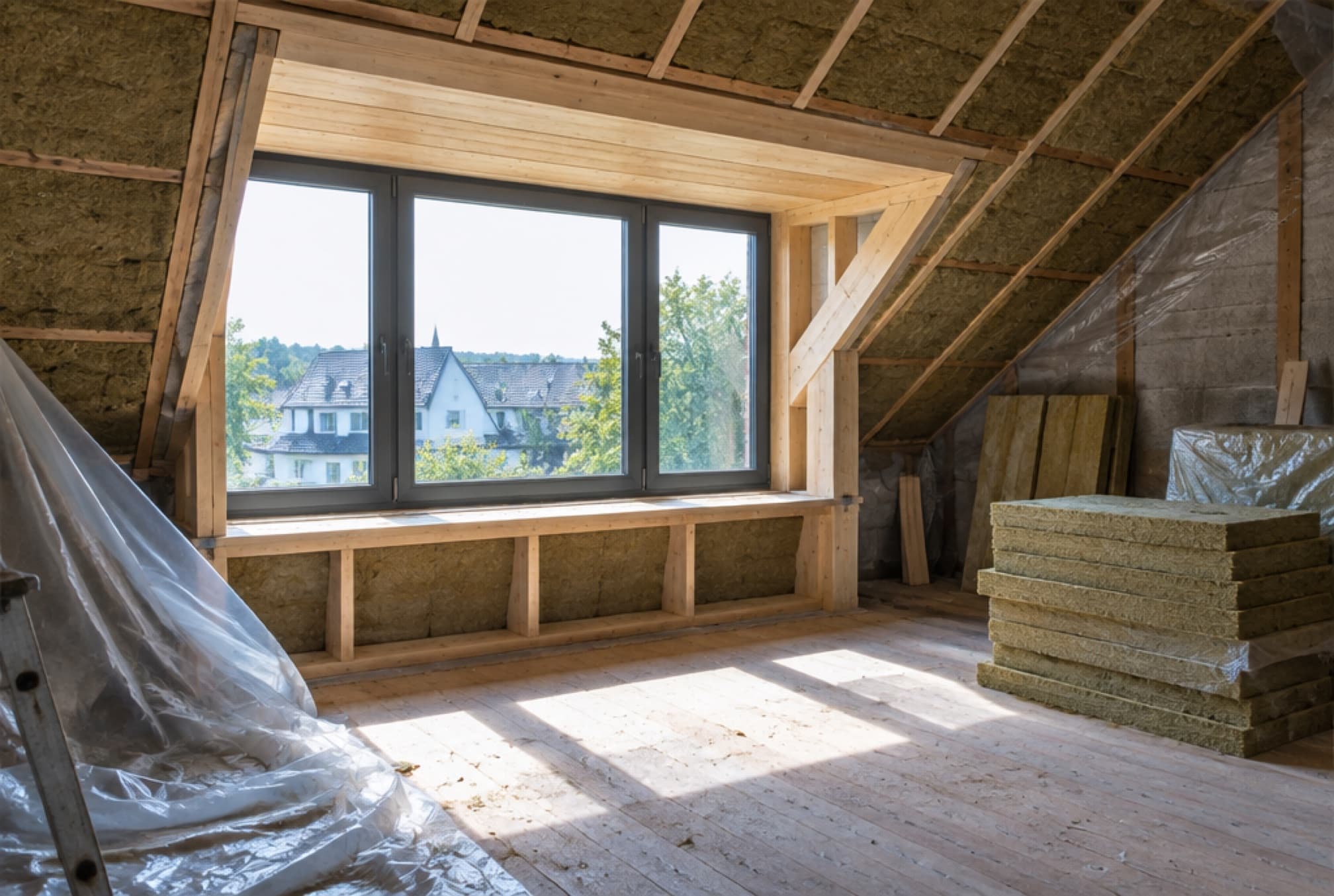 Dachausbau mit neuem Fenster im Rohzustand